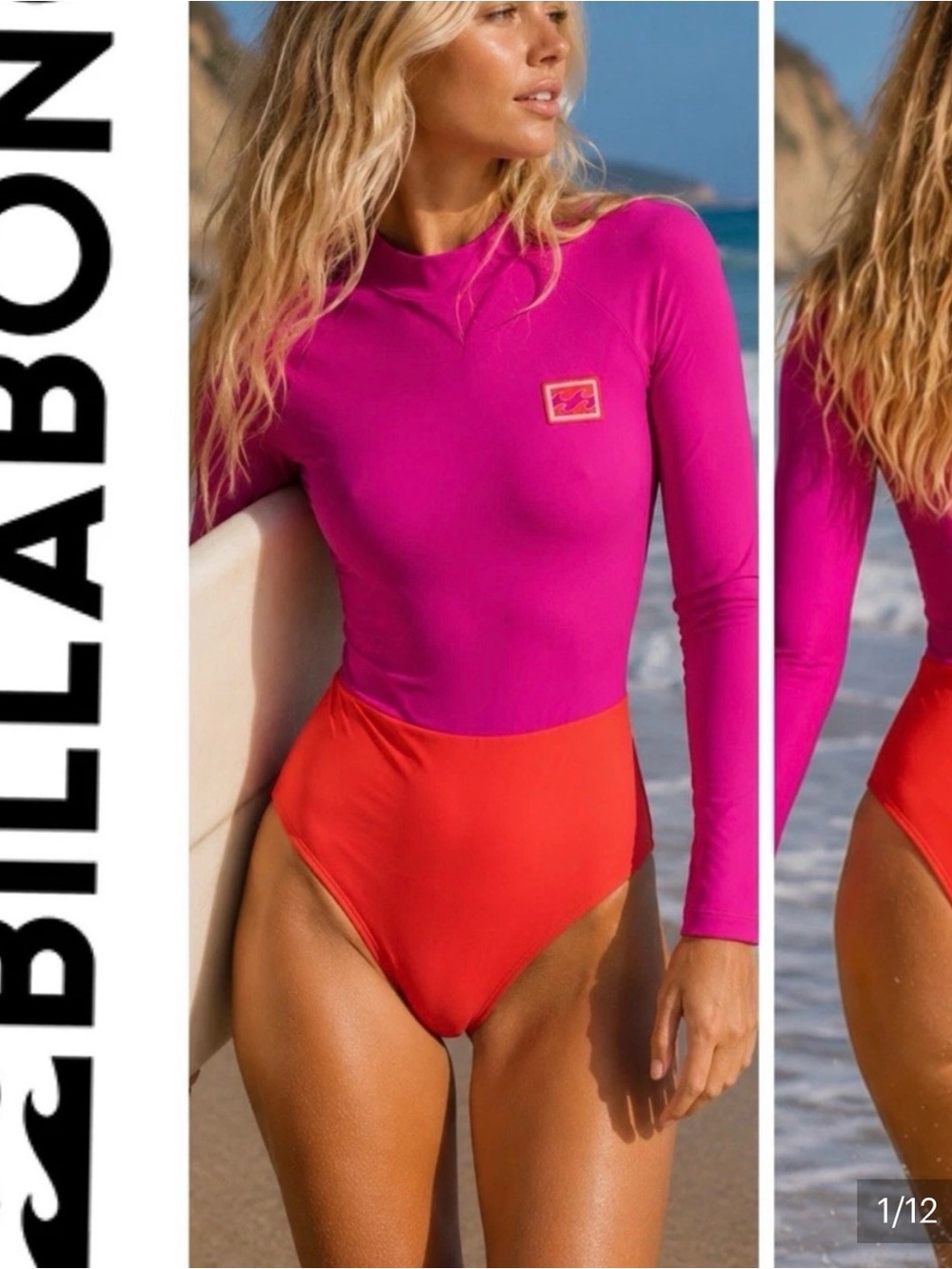 ISO Billabong Born for Sun Women's Long-Sleeve One-Piece Swimsuit - Pink/Red